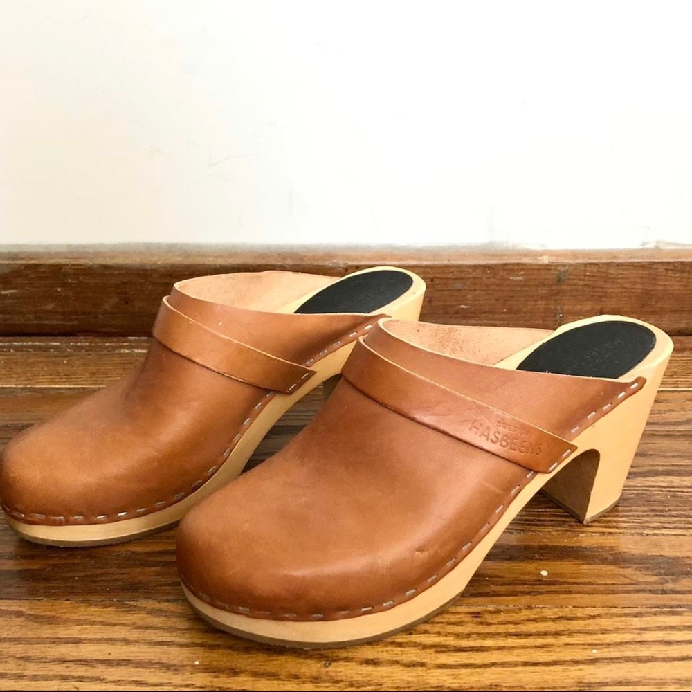 SWEDISH HASBEENS Classic Slip On High Heel Clog Size 40/9.5